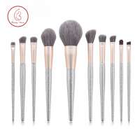 10Pcs High Grade Glitter Silver Handle Makeup Brushes Set L Makeup Beauty Cosmetic Tool Kit Custom Logo OEM